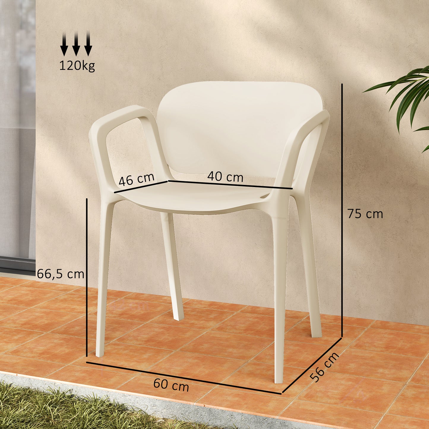 Outsunny Tuinstoel Set van 4, Weerbestendige Kunststof Tuinstoelen, Stapelbare Stoelen met Armleuningen en Rugleuning, Draagvermogen tot 120 kg