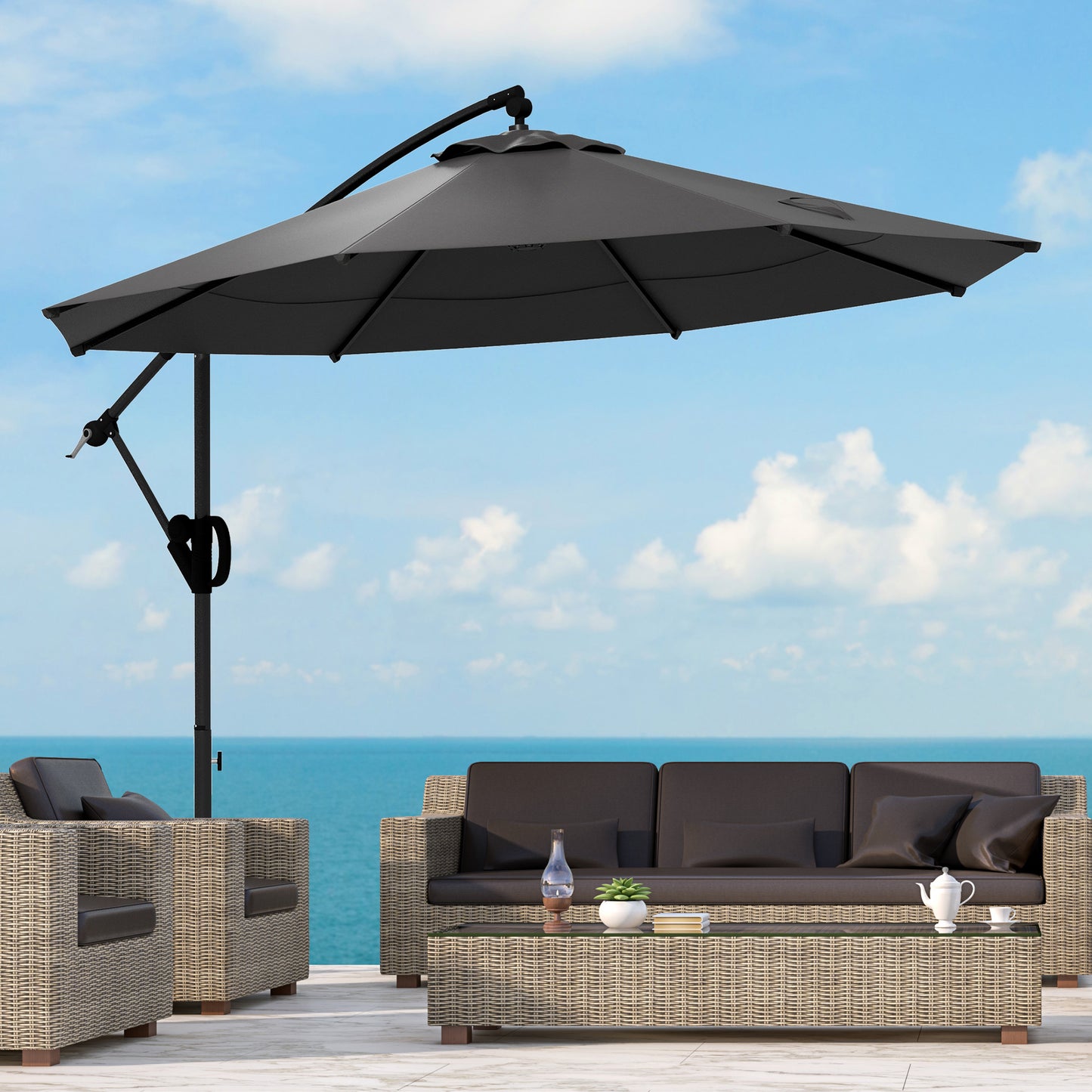 Outsunny zweefparasol, inclusief kruisvoet, 293 x 293 x 260 cm, grijs