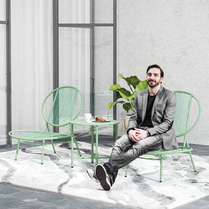 Outsunny Bistroset, 3-delige, weerbestendige polyrotan tuinmeubelset met bistrotafel en schelpvormige tuinstoelen, groen