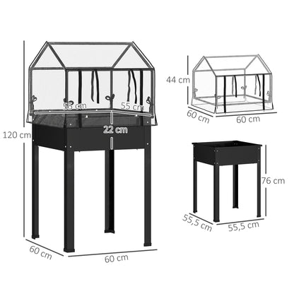 Outsunny Verhoogd Bed met Kasdak, Verhoogde Plantenbak met Afwateringsgaten, 60 x 60 x 120 cm, Zwart