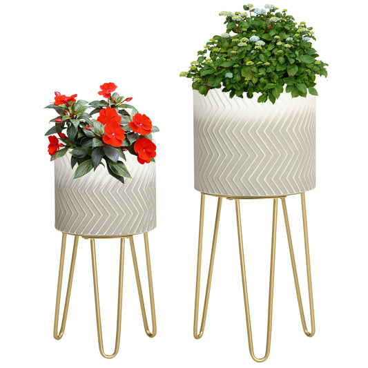 Outsunny Set van 2 bloemenstandaards, decoratief design, metalen frame, 30 x 30 x 67 cm