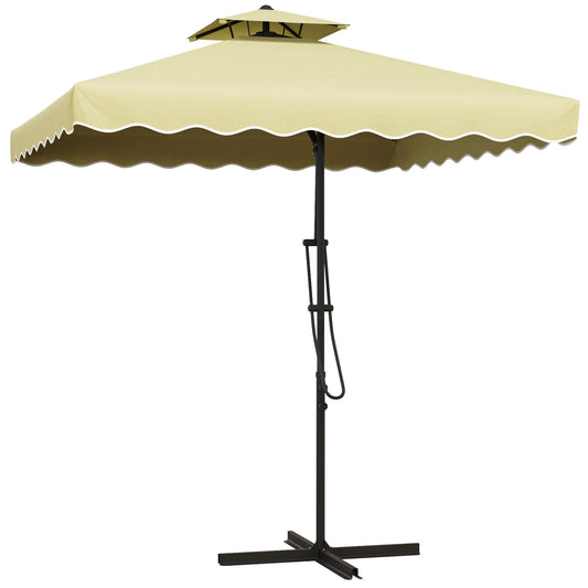 Outsunny tuinparasol, zweefparasol, decoratieve rand, geventileerd dak, metalen frame, 2,4x2,4x2,6m, beige