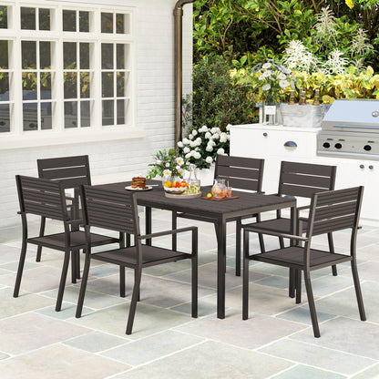 Outsunny 7-delige eetset voor 6 personen, eettafel met 6 stoelen, gleuftafel, donkerbruin