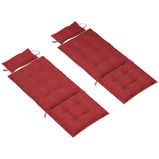 Outsunny 2-delige set waterafstotende ligstoelkussens, tuinligstoelkussens, 50x116x5 cm, bordeauxrood
