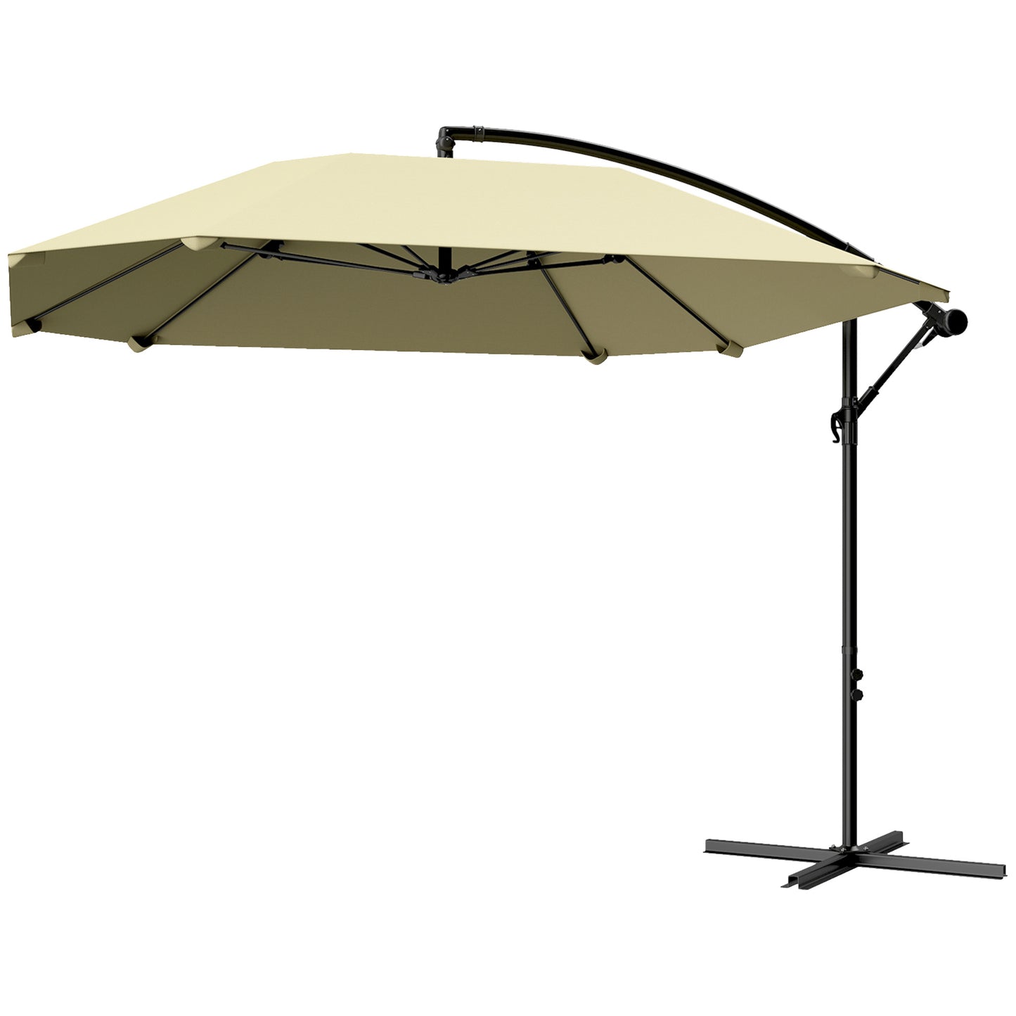 Outsunny Aluminium Zwenkparasol Ø 260 cm, Waterdichte Zwengelparasol met Standaard, Zwengel, Beige