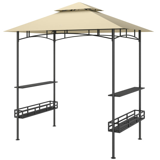 Outsunny Grilltent, BBQ-tent, tuinpaviljoen met 2 planken, opbergmanden, haken, voor terras, beige