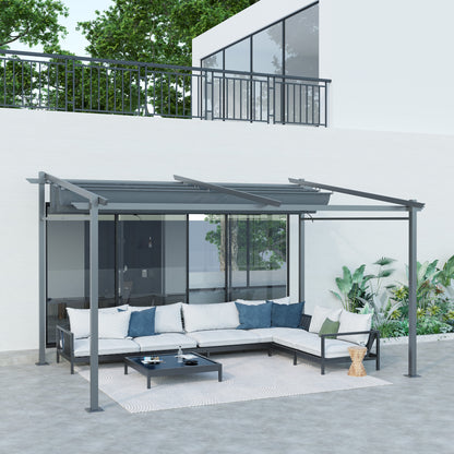 Outsunny Pergola, inclusief bevestigingsmateriaal, uitschuifbaar dak, 3,97 m x 2,95 m x 2,3 m, Donkergrijs