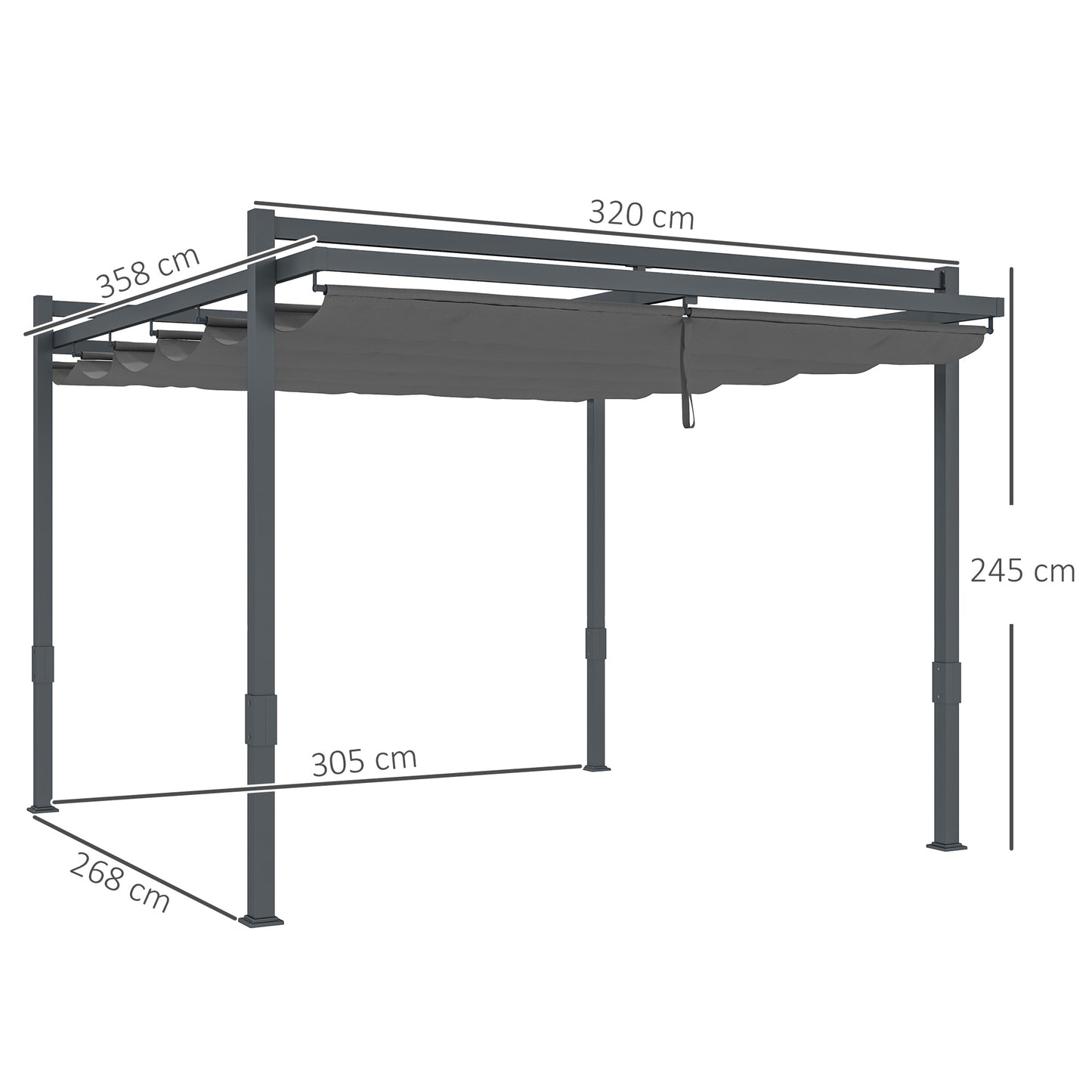 Outsunny Pergola Paviljoen ca. 3,5x3m Aluminium Stevige Winterbestendige Zonwering met Verstelbaar Schuifdak Grijs