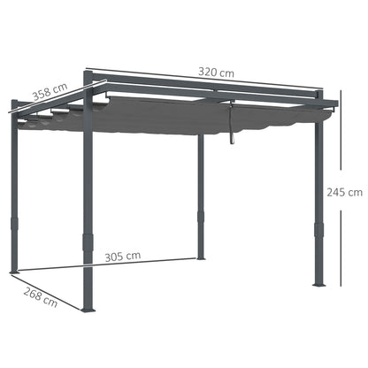 Outsunny Pergola Paviljoen ca. 3,5x3m Aluminium Stevige Winterbestendige Zonwering met Verstelbaar Schuifdak Grijs