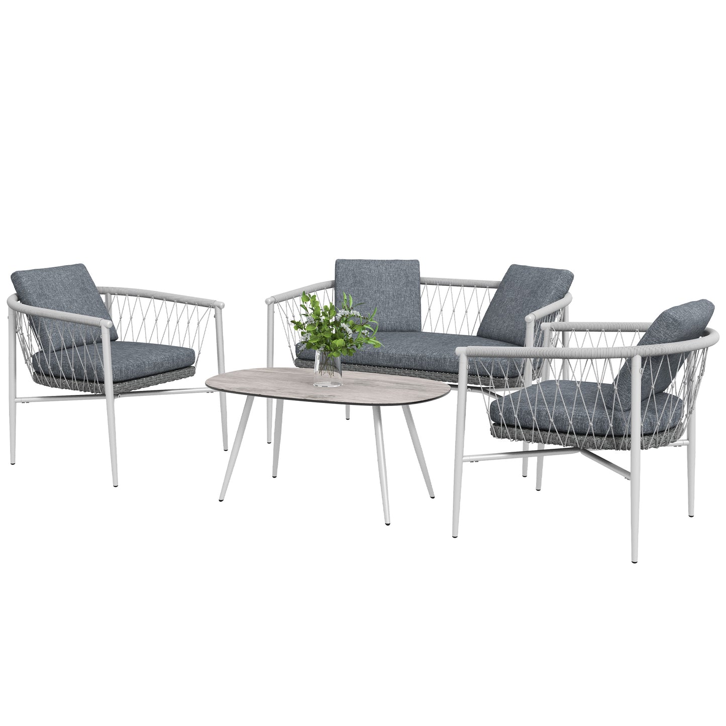 Outsunny tuinmeubelset, 4-delig, schommelfunctie, zitkussens, polyrotan, metalen frame, grijs