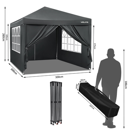 partytent 3x3 grijs - 800D waterdicht doek