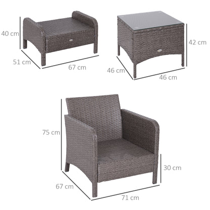 Outsunny 5-delige polyrotan tuinmeubelset, loungeset met kussens, donkergrijs, 2 x fauteuils, 1 x salontafel, 2 x krukken