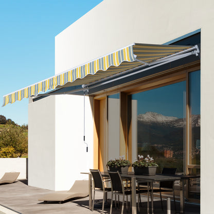 Outsunny zonnescherm, knikarmzonnescherm, zonnescherm, handslinger, balkon, aluminium, geel/grijs, 2,95 x 2,45 m