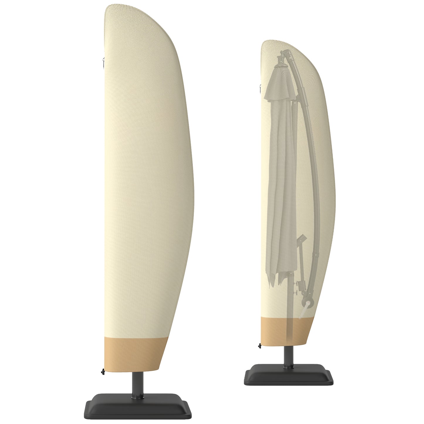 Outsunny Parasolhoes voor Ø 400 cm, waterdicht, weerbestendig, met stok, ritssluiting, trekkoord, Oxford-stof, uv-bestendige zweefparasolhoes, 220 × 56 cm, beige