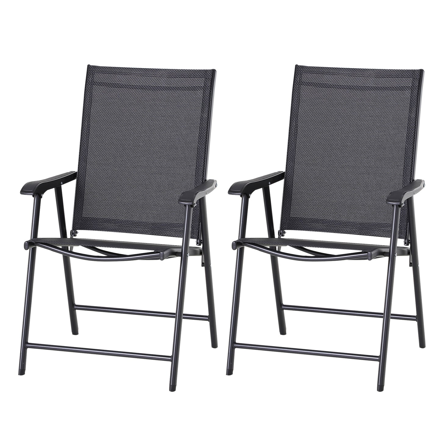 Outsunny opvouwbare stoel met armleuningen, set van 2, kampeerstoel, visstoel, metaal, zwart, 58 x 64 x 94 cm