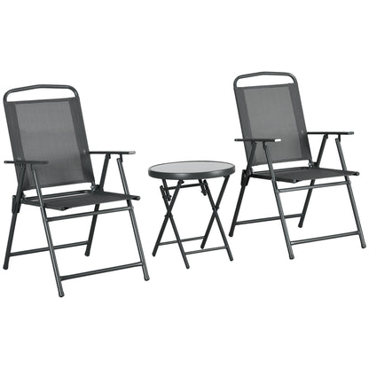 Outsunny Bistroset, 3-delige, metalen, weerbestendige tuinmeubelset met opvouwbare glazen tafel en tuinstoelen, donkergrijs