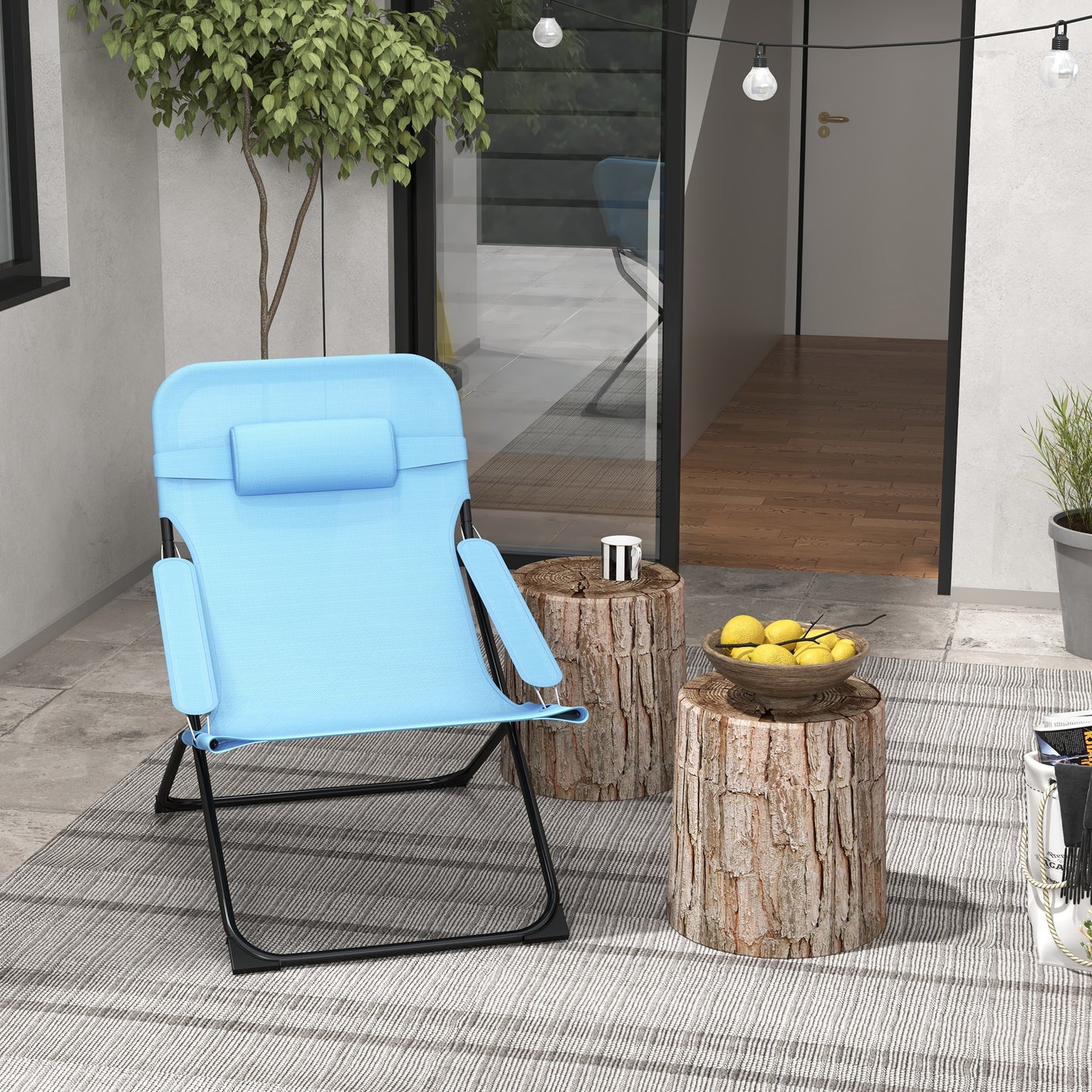 Outsunny klapstoel, 4-standen verstelbaar, ademend, metalen frame, 69 x 91 x 96 cm, zwart/blauw