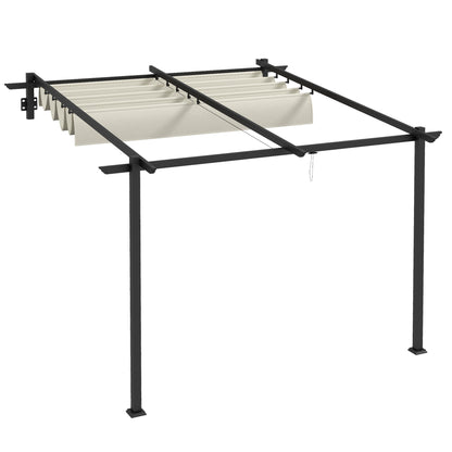 Outsunny tuinpaviljoen 3 x 3m, uitschuifbaar dak, wandmontage, metalen frame, crèmewit