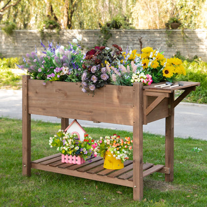 Outsunny verhoogde plantenbak met 8 gedeelde roosters, opvouwbare plank, bloembak, bloempot, kruidentuin, massief hout, bruin, 123 x 54 x 80 cm