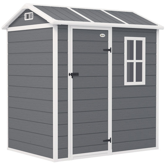 Outsunny tuinhuis, tuinhuis met vloer, raam, afsluitbare deur, kunststof, weerbestendig, grijs