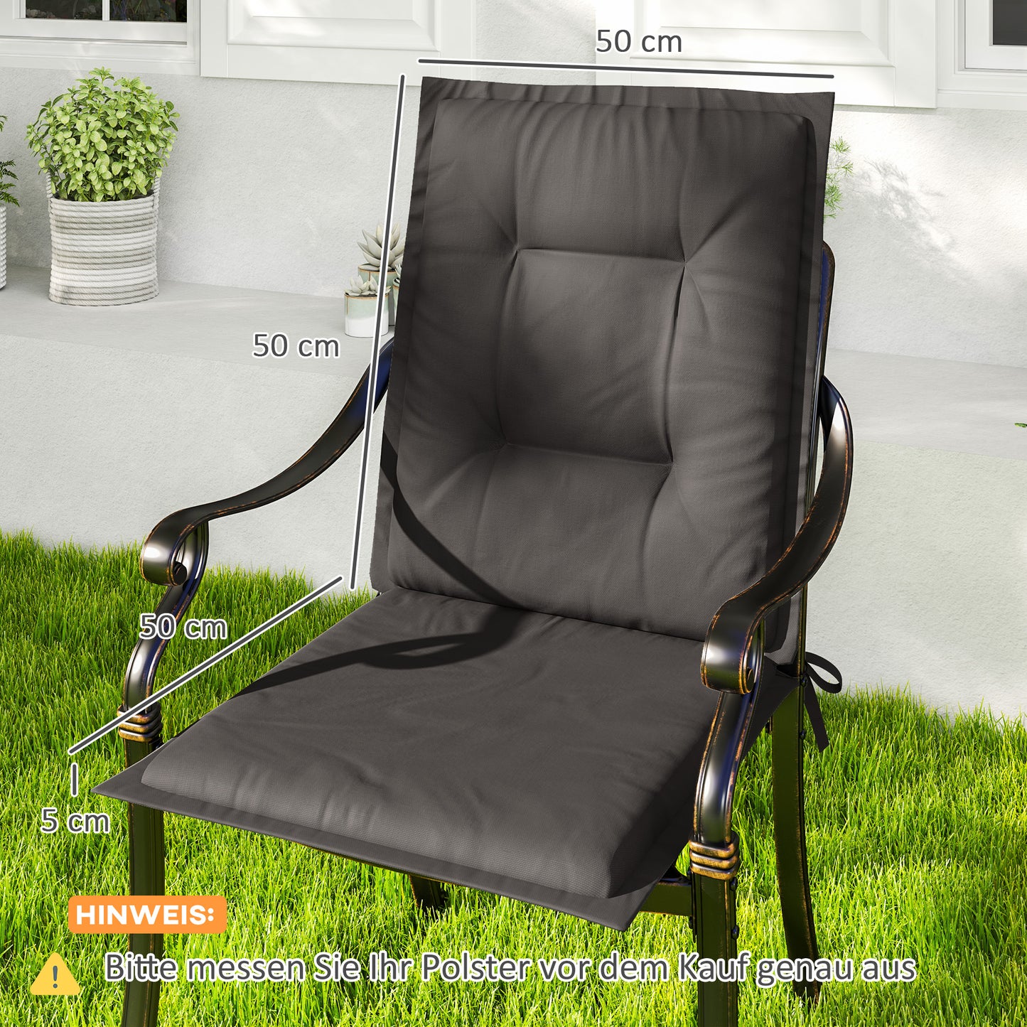 Outsunny 4-delige set zitkussens, 108 x 50 x 5 cm, stoelkussens met strikbandjes, zitkussens voor binnen/buiten, donkergrijs