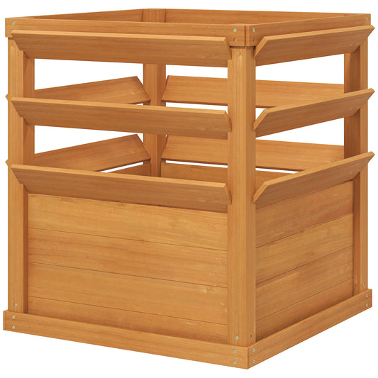 Outsunny Verhoogde Bedbak met Trellis, Espalier Planter Bloembak Hout 65 x 65 x 60 cm Karamelbruin