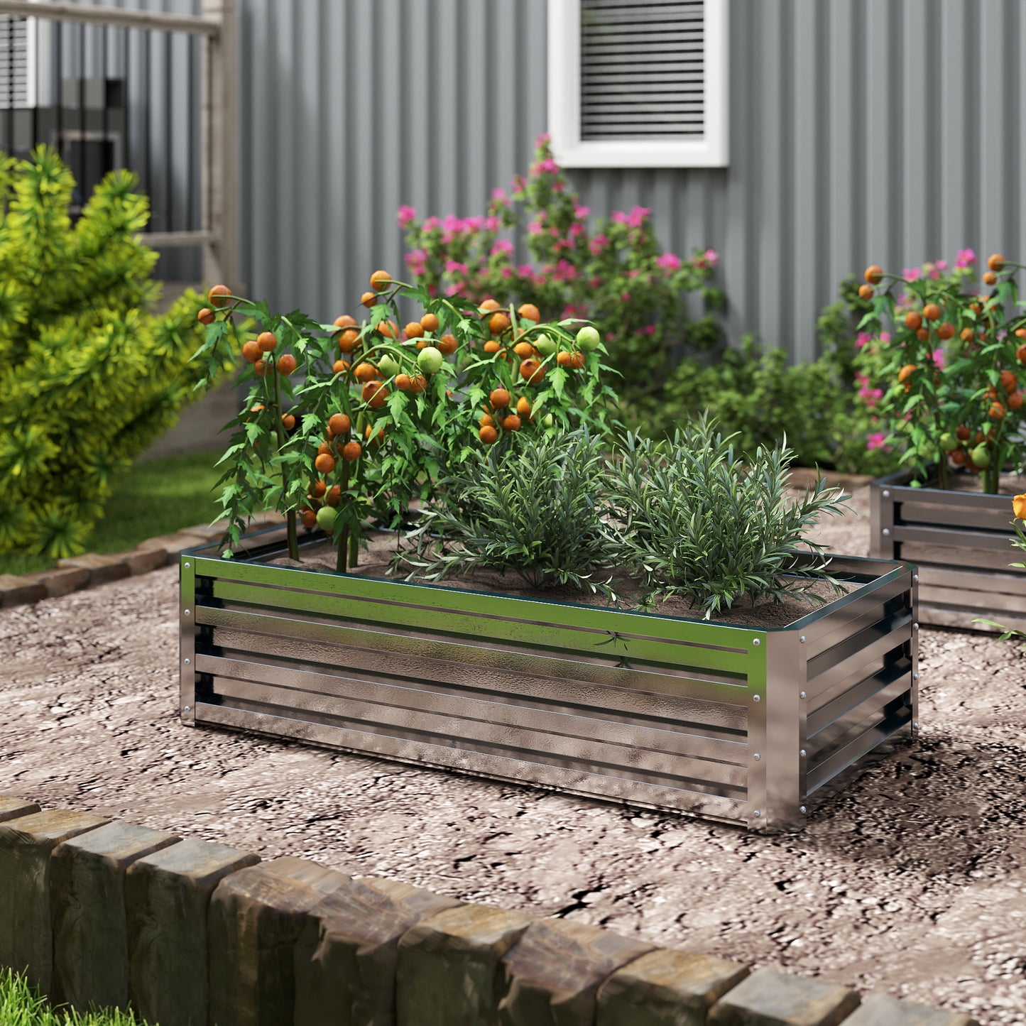 Outsunny Raised Bed Planter, weerbestendig, open bodem, gegalvaniseerd staal, 120 cm x 60 cm x 30,5 cm, zilver