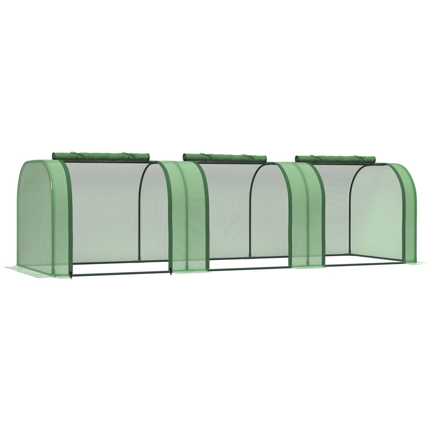 Outsunny polytunnelkas, drie roldeuren, robuuste kap, stalen frame, groen, 2,95 x 1 x 0,8 m