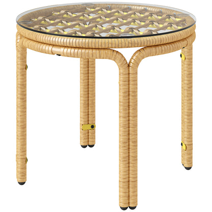 Outsunny polyrattan bijzettafel, ronde salontafel met glazen blad, nachtkastje Ø50 cm, geel