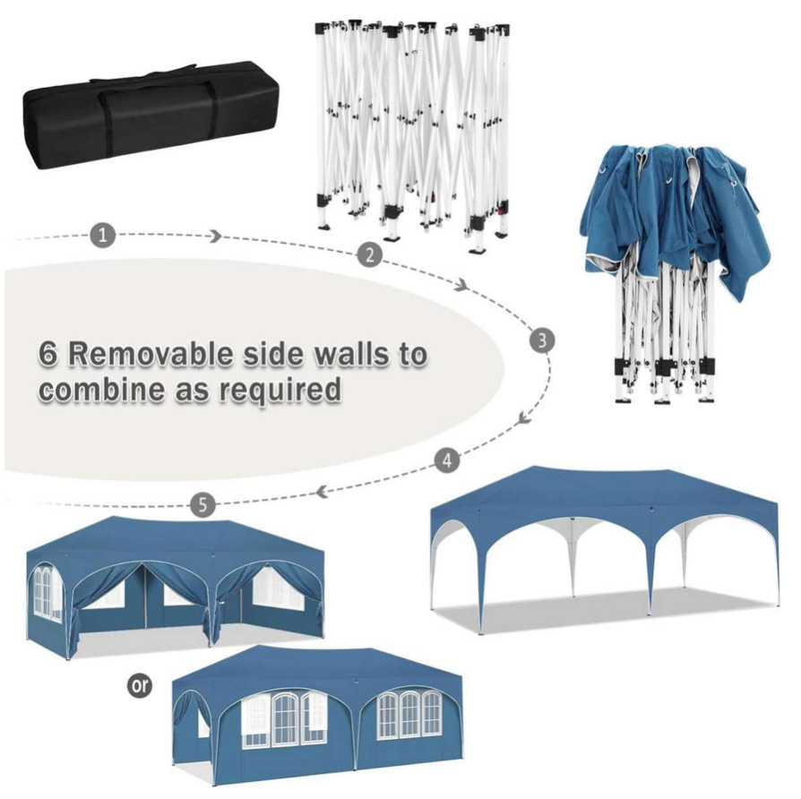 Easy up partytent 6x3m blauw