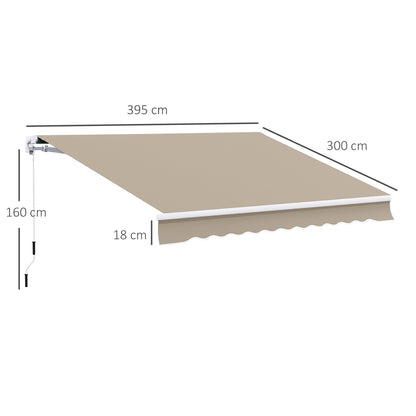 Outsunny knikarmzonnescherm, verstelbare klemzonnescherm, terraszonnescherm, 3,95 x 3 m, zonnescherm met slinger, balkonzonnescherm, beige