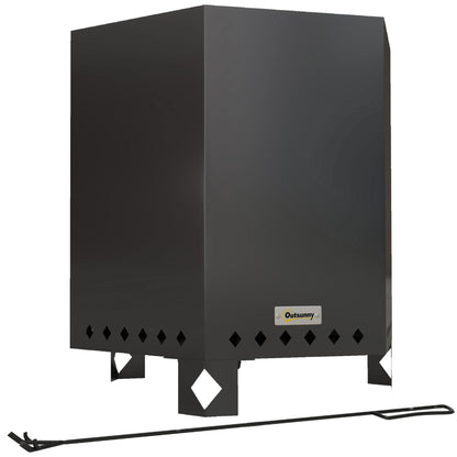 Outsunny Vuurschaal Vuurkorf Vuurton, incl. pook, 45 x 38,8 x 46,5 cm, Zilver + Zwart