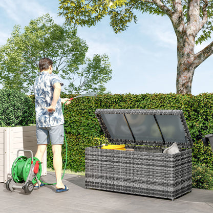 Outsunny Rattan Opbergbox 380L Weerbestendige Kussenbox met Deksel UV-bestendig 130 x 61 x 65 cm Donkergrijs