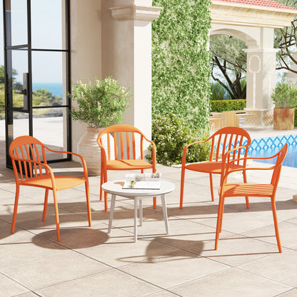 Outsunny Tuinstoel Set van 4, Weerbestendige Kunststof Tuinstoelen, Stapelbare Stoelen met Armleuningen en Rugleuning, Draagvermogen tot 120 kg