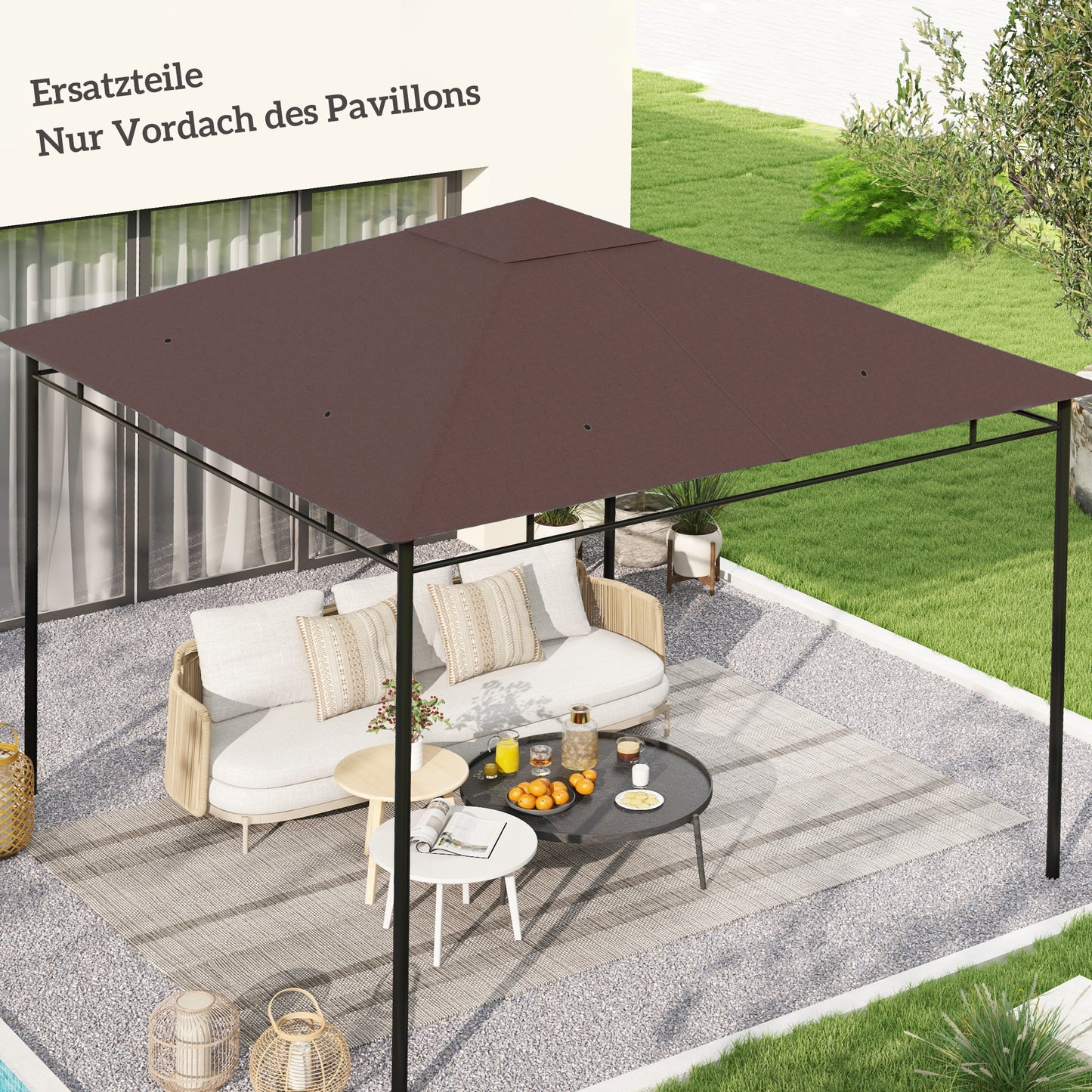Outsunny vervangingsdak voor tuinpaviljoen, polyester, 2,98 x 2,95 m, koffie