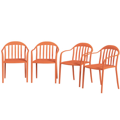 Outsunny Tuinstoel Set van 4, Weerbestendige Kunststof Tuinstoelen, Stapelbare Stoelen met Armleuningen en Rugleuning, Draagvermogen tot 120 kg