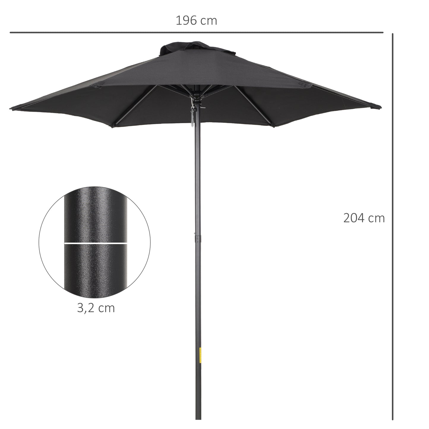 Outsunny Parasol Ø196 cm, zeshoekige balkonparasol voor strand, balkon, tuin, zwart