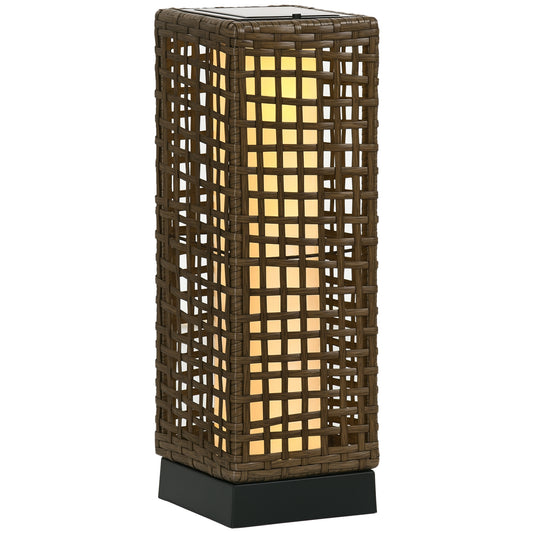 Outsunny buitenlamp, tuinlamp, op zonne-energie, 8 uur verlichtingstijd, automatische inschakeling, rotanlook, 15,5 x 15,5 x 46 cm