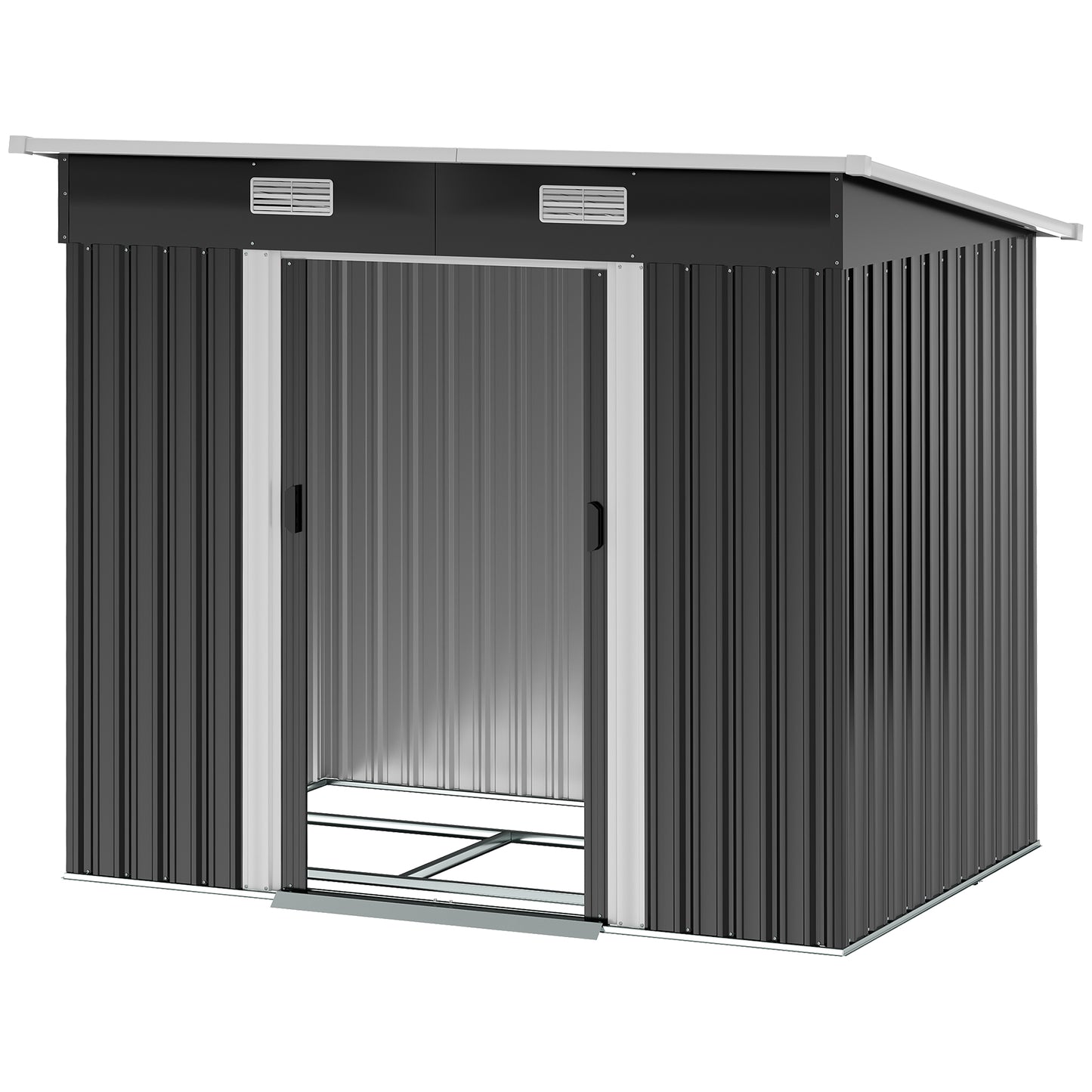 Outsunny Metalen Tuinhuis 2,3 m² 207 x 130 x 182 cm Gereedschapsschuur met lessenaarsdak, Raam, Basisframe, Zwart