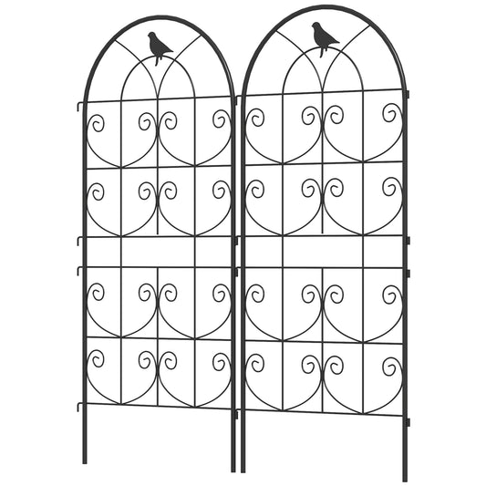Outsunny Metalen Trellis Set van 2, Roestvrij Staal, met Vogelmotief voor Klimplanten, 50x120 cm, Zwart