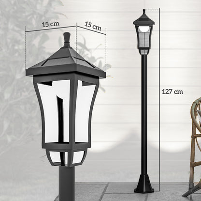 Outsunny Solar Tuinlantaarn 127 cm Tuinlamp met Koel Wit LED-licht, Lichtsensor IP44 Waterdicht