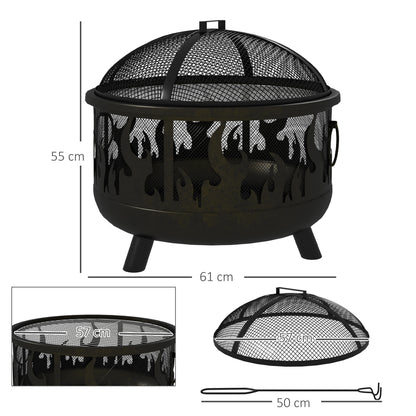 Outsunny Fire Bowl Vuurkorf, incl. vonkenscherm, 1 pook, Ø61,5 cm x 52 cm, Zwart
