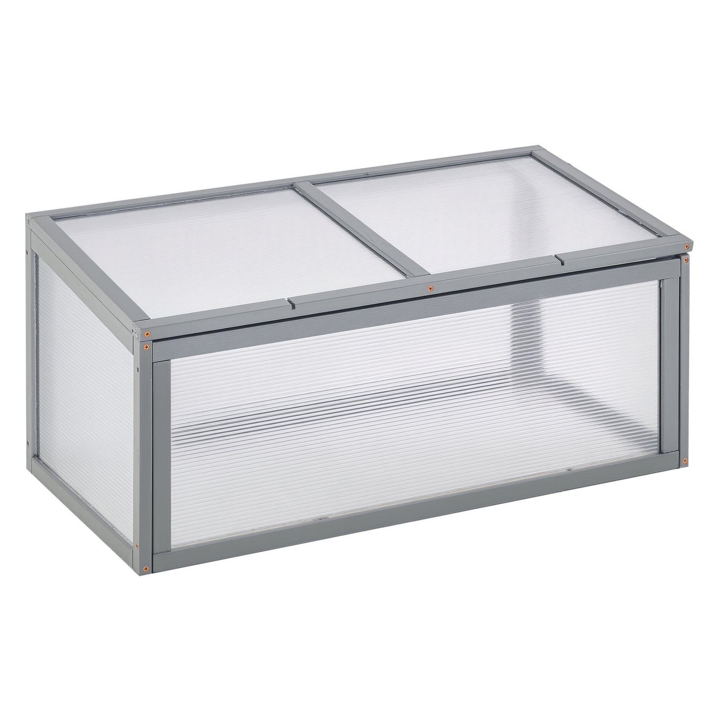 Outsunny Cold Frame, kas van hout en polycarbonaat, 90 x 46 x 40 cm, weerbestendige kas met deksel, koude bak voor tuinplanten, grijs