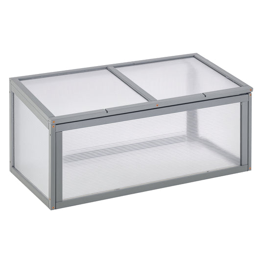 Outsunny Cold Frame, kas van hout en polycarbonaat, 90 x 46 x 40 cm, weerbestendige kas met deksel, koude bak voor tuinplanten, grijs