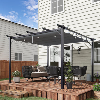 Outsunny Pergola Paviljoen Patio Overkapping met Schuifdak Tuin Aluminium Antraciet + Donkergrijs 3x3x2,23 m