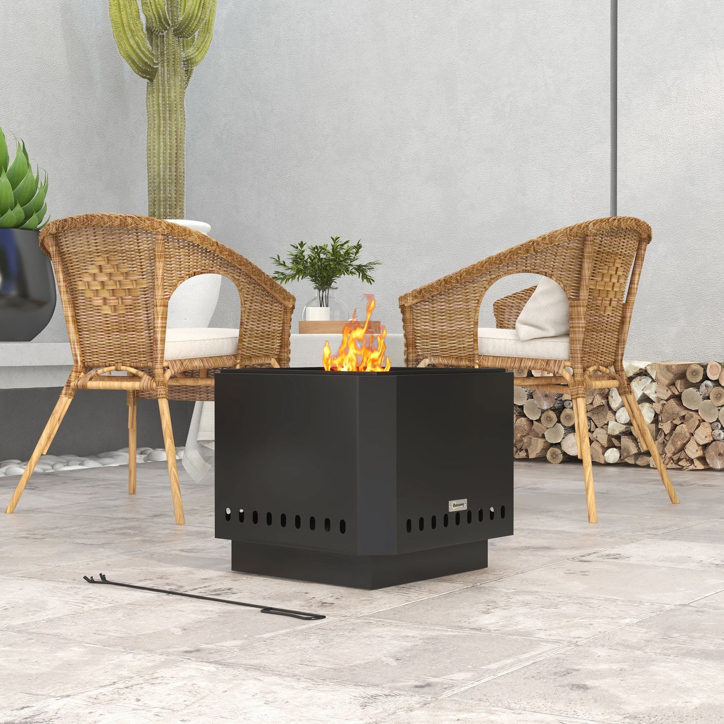 Outsunny Fire Bowl Vuurkorf, incl. pook, 48 x 48 x 41 cm, Zwart