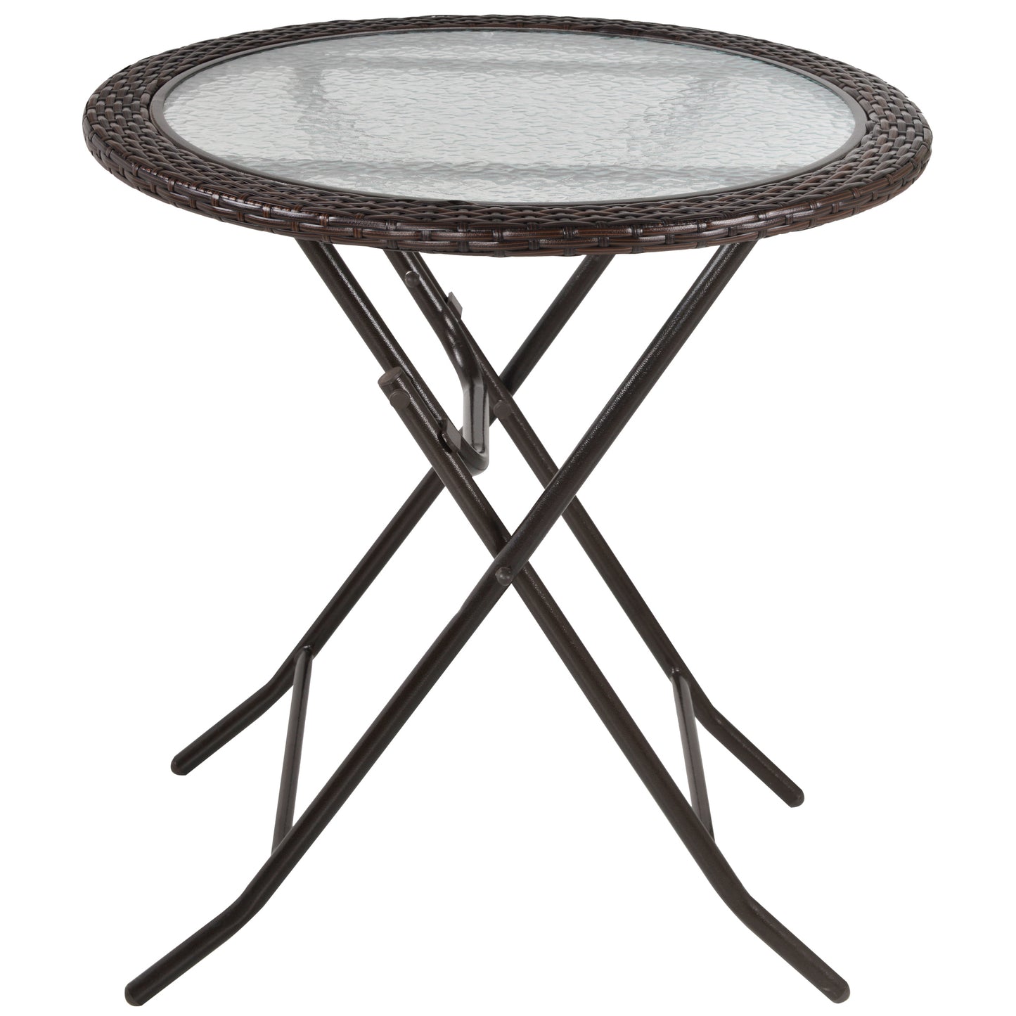 Outsunny opvouwbare tuintafel, tafelblad van gehard glas, stalen frame, rotan decor, bruin, 68 x 68 x 73 cm