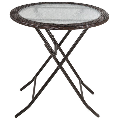 Outsunny opvouwbare tuintafel, tafelblad van gehard glas, stalen frame, rotan decor, bruin, 68 x 68 x 73 cm