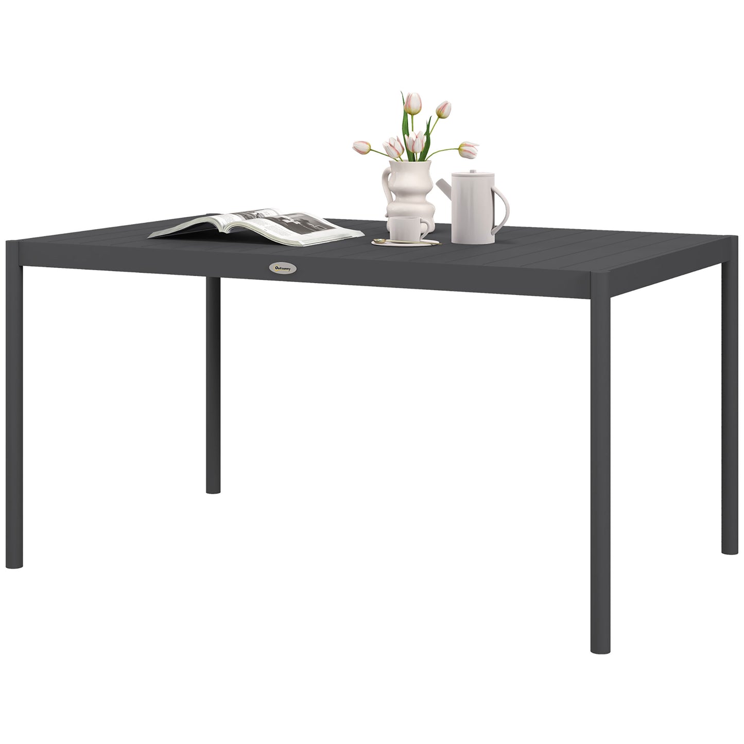 Outsunny tuintafel, buitentafel, weerbestendig, aluminium, 145 x 90 x 74 cm, donkergrijs