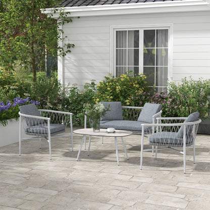 Outsunny tuinmeubelset, 4-delig, schommelfunctie, zitkussens, polyrotan, metalen frame, grijs